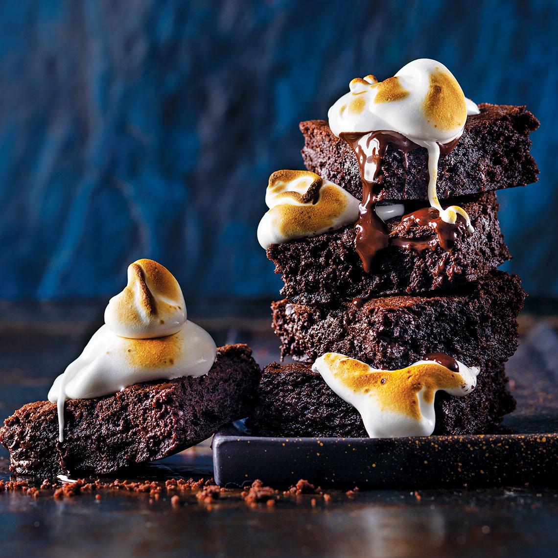 Chocolate brownies with toasted marshmallow topping
