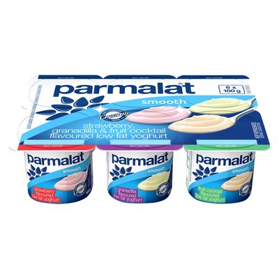 Parmalat Smooth Strawberry, Granadilla & Fruit Cocktail Yoghurt 6 x ...