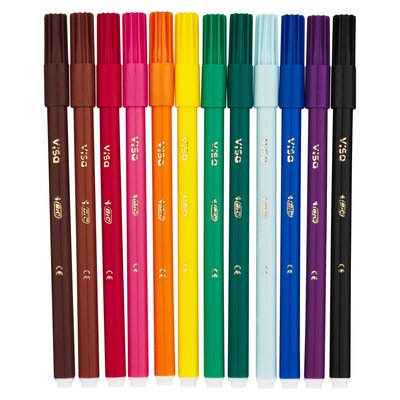 BIC Kids – Lot De 12 Feutres Ultra Lavables – Encre à Base D’Eau – Pointe Moyenne Bloquée – Couleurs Vives – Dès 5 Ans