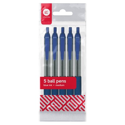School Time Ball Pens Blue Ink Retro 5 Pack
