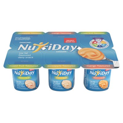 Danone Nutriday Low Fat Smooth Mixed Fruit Pineapple & Mango Dairy Snack 6 x 100g