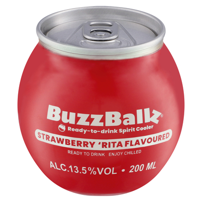 Buzz Ballz Strawberry 'Rita Flavoured Ready To Drink Spirit Cooler 4 x ...