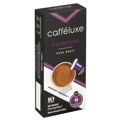 Caffeluxe Capsules Dark Espresso Ground Coffee Capsules 10 Pack | PnP