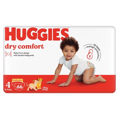 Huggies Dry Comfort Size 4 Jumbo Pack 66 Nappies