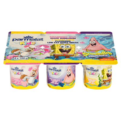 Parmalat Kids Strawberry Split, Grape Bubblegum & Banana Fudge Flavoured Low Fat Dairy Snack 6 x 100g