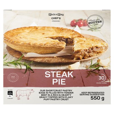 PnP Plain Steak Pie 550g
