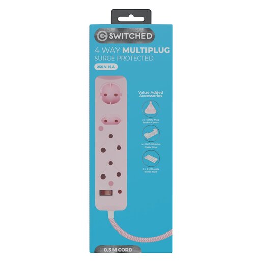 Switched Pink 3way Surge Multiplug With Dual USB Port 3m | PnP