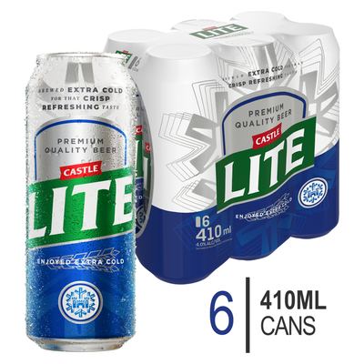 Castle Lite Premium Lager Beer 6 x  410ml