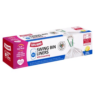 Supa Mama Lemon Scented Swing Bin Liners with Drastring 660mm x