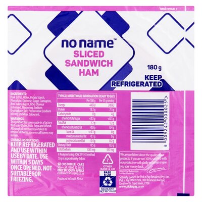 No Name Sliced Sandwich Ham 180g