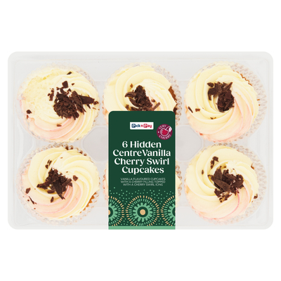 PNP Hidden Centre Vanilla Cherry Swirl Cupcakes 6 Pack