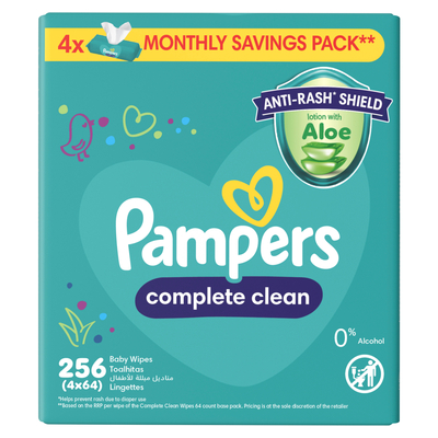 Pampers Complete Clean Wet Wipes 256 (4x64) Baby Wipes