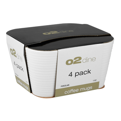 O2 Dine Mug 310ml White Embossed Swirl 4 Pack | PnP