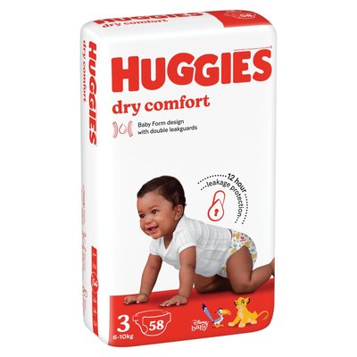 Huggies Dry Comfort Size 3 (6-10kg) Value Pack - 58 Nappies