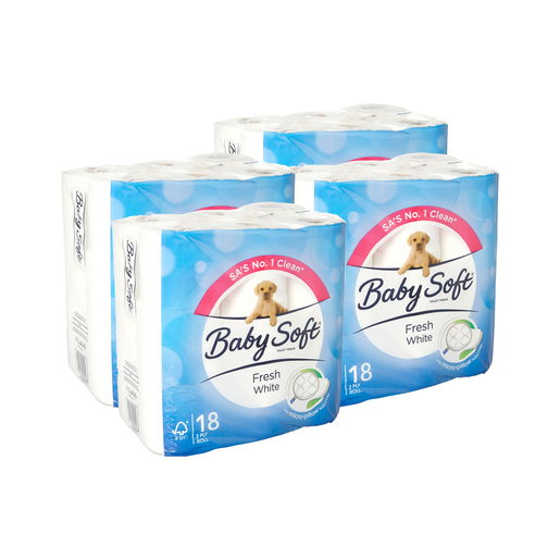 Baby Soft 2 Ply Toilet Paper White 18s x 4 PnP