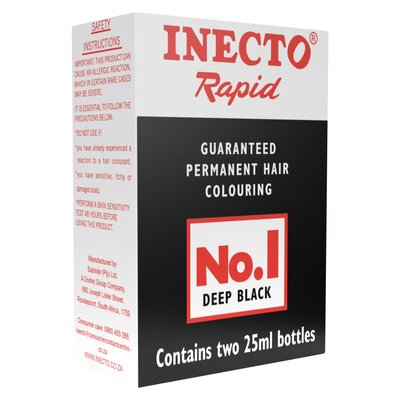 Inecto Rapid No.1 Deep Black Permanent Hair Colouring 2 x 25ml | PnP
