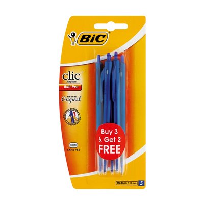BIC Blue Clic Medium Pen 3 + 2 Free