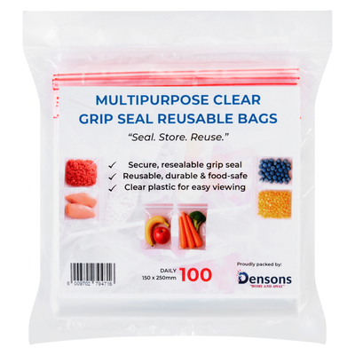 Densons Multipurpose Clear Grip Seal Reusable Bags 150 x 250mm 100 Pack