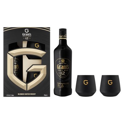 Grant''s 12 Year Old Triple Wood Blended Scotch Whisky Bottle & 2