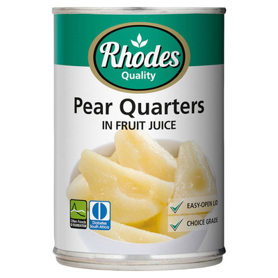 Rhodes Pear Quarters In Juice 410g x 12 | PnP