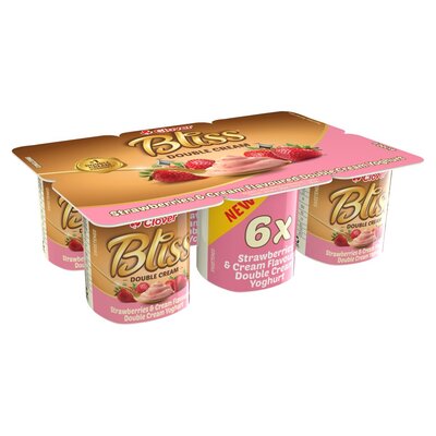 Clover Bliss Strawberry & Cream Double Cream Yoghurt 6 Pack
