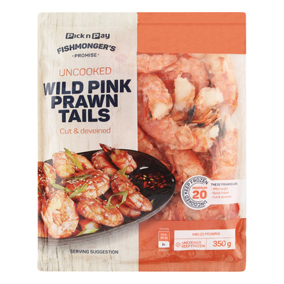 PnP Fishmonger's Pink Prawn Tails, Cut & Deveined 350g