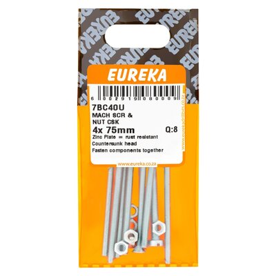 Eureka Machine Screw & Nut Cheesehead 4 x 75mm 8 Pack | Smart