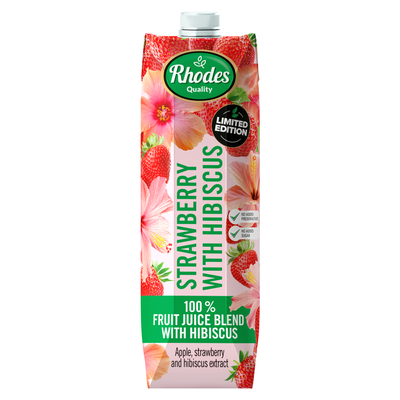 Rhodes Quality Strawberry With Hibiscus 100% Fruit Juice Blend 1L