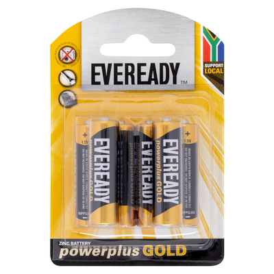 Eveready Power Plus Gold Zinc Batteries Aa 6 Pack