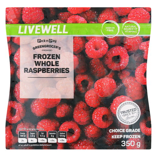 PnP Live Well Frozen Whole Raspberries 350g | PnP