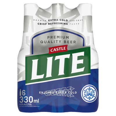 Castle Lite Premium Lager Beer 6 x 330ml.