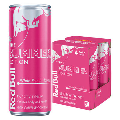 Red Bull Summer Edition White Peach Flavour Energy Drink 4 x 250ml