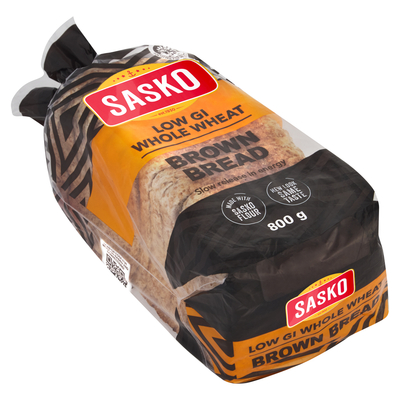 Sasko Low Gi Whole Wheat Brown Bread 800g PnP