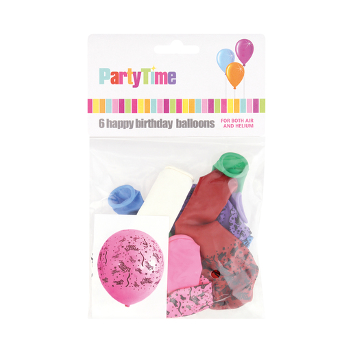 Party Time Balloons Happy Birthday 6 Pack PnP