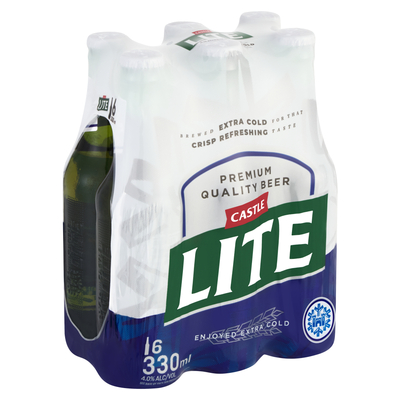 Castle Lite Premium Lager Beer 6 x 330ml.