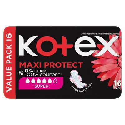 Kotex Maxi Thick Pads - Super 16 Pack Plus Wings, Value Pack | Smart ...