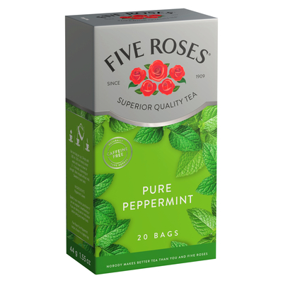 Five Roses Pure Peppermint Tagless Teabags 20 Pack | PnP
