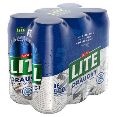 Castle Lite Draught Beer 6 x 500ml | PnP