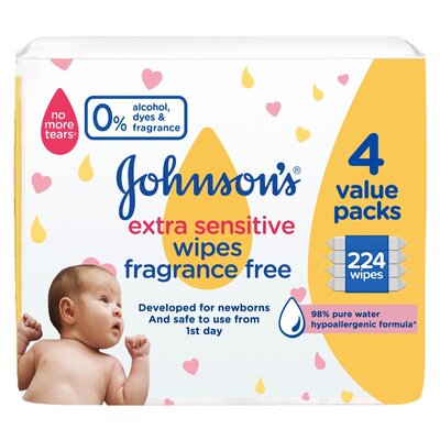 Johnson's Baby Extra Sensitive Wet Wipes 224 Wipes