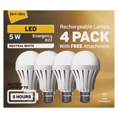 PnP Lighting Edison Screw Emergency 5w Rechargeable Led Cool White 4p PnP