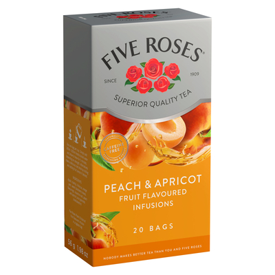 Five Roses Tea Fruit Peach & Apricot Flavoured Infusion Teabags 20 Pack ...