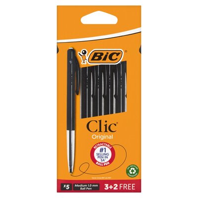 BIC Black Clic Medium Pen 3 + 2 Free