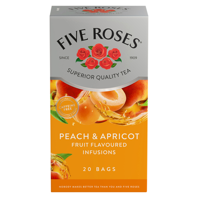 Five Roses Tea Fruit Peach & Apricot Flavoured Infusion Teabags 20 Pack ...