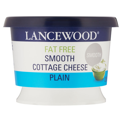 Lancewood Fat Free Smooth Plain Cottage Cheese 250g Each Unit