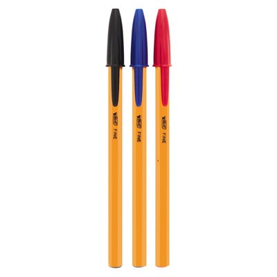 Stylos Bille BIC CRISTAL FINE Rouge - Lot De 12 - Pointe Fine 0.8 Mm - Corps Transparent Orange