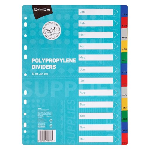 A4 Color Numeric PP Index Divider
