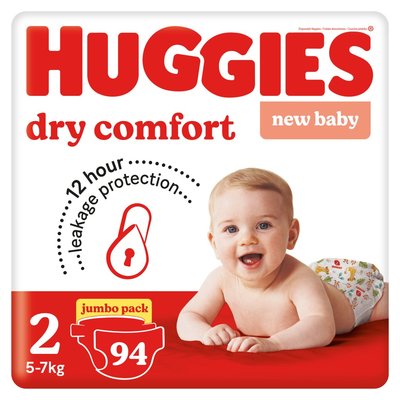 Huggies Dry Comfort Size 2 New Baby Jumbo Pack - 94 Nappies