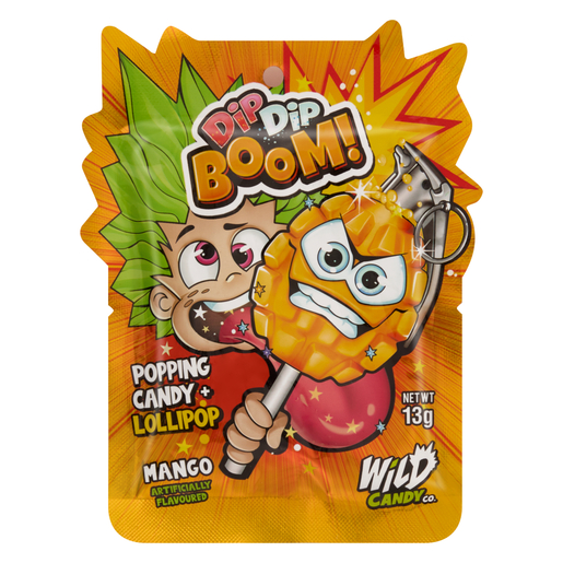 Wild Candy Dip Dip Boom Mango Flavoured Popping Candy Lollipop 13g