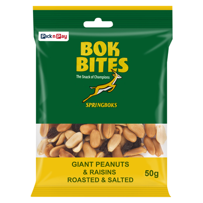 PnP Bok Bites Roasted & Salted Giant Peanuts and Raisins 50g