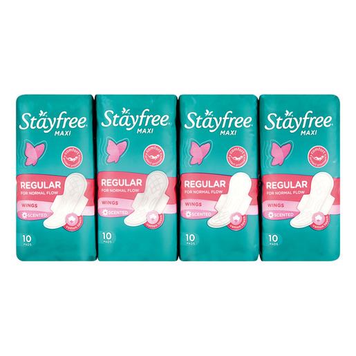 Stayfree Maxi Regular Scented Sanitary Pads With Wings 10 Pack x 4 PnP